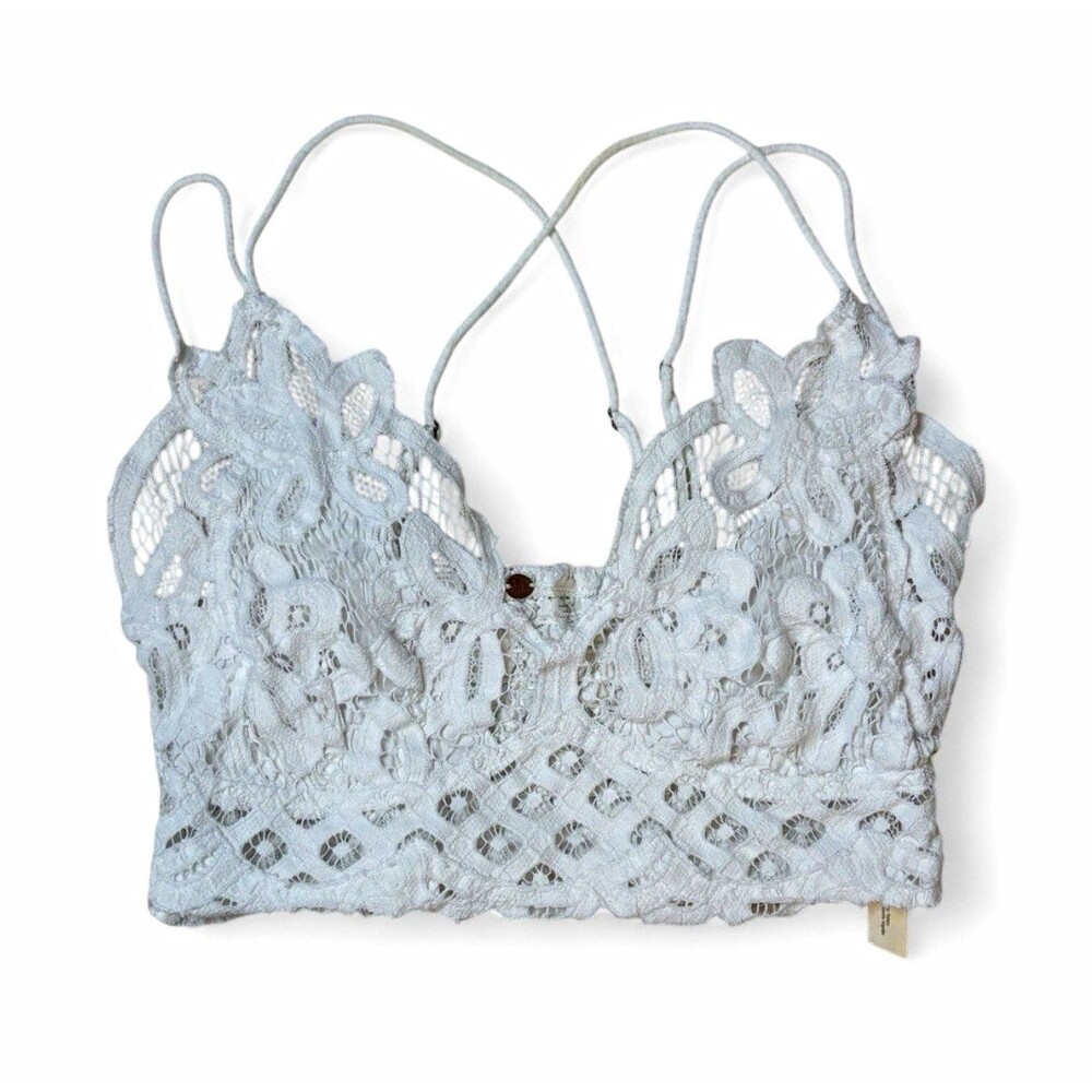 Free People Adella Lace Bralette White Boho Festival Crop Cami Size M